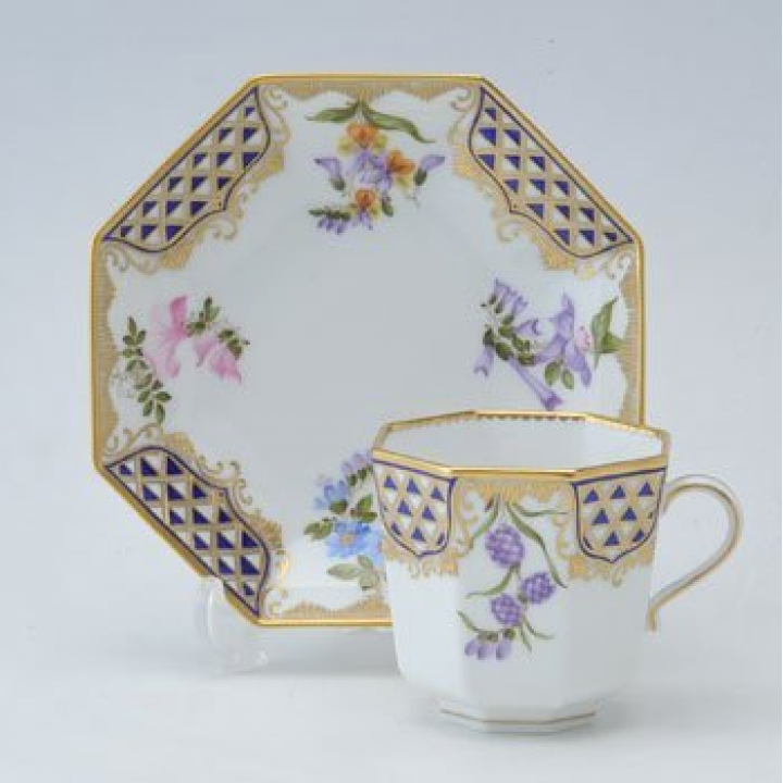 【倉庫取り寄せ商品】ヘレンド ブルーダイヤモンド コーヒーカップ&ソーサー（オクタゴナル） MTFC-4304-0-00